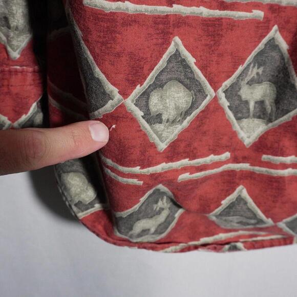 VTG Woolrich Red Buffalo Moose Deer Elk Button Up Shirt Cabin Hunting M Dad Gift - Picture 4 of 7